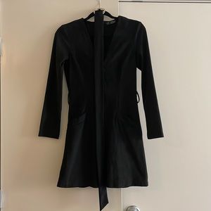 Zara Long Sleeve Black Velvet Dress with Pockets and Belt, Size M